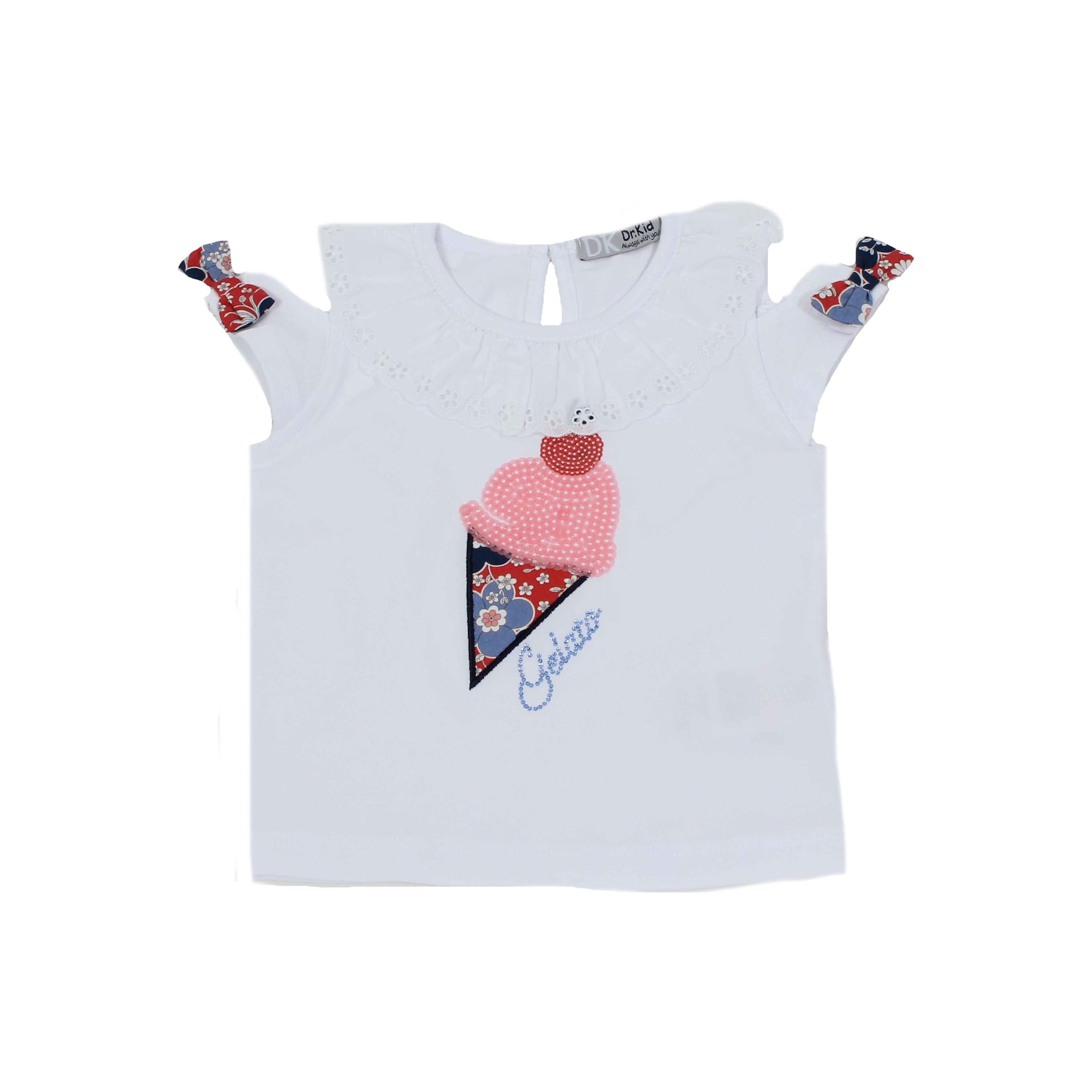 Maglia Manica Corta Applicazione Di Gelato Bianca Neonata DR KIDS DK342 - DR.KID - LuxuryKids