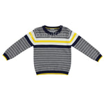 Maglioncino Girocollo in Misto Lana con Fantasia a Righe Bambino Grigio-Blu-Giallo Sarabanda V104 - SARABANDA - LuxuryKids