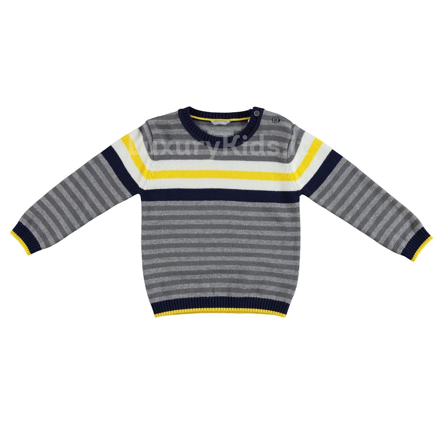 Maglioncino Girocollo in Misto Lana con Fantasia a Righe Bambino Grigio-Blu-Giallo Sarabanda V104 - SARABANDA - LuxuryKids