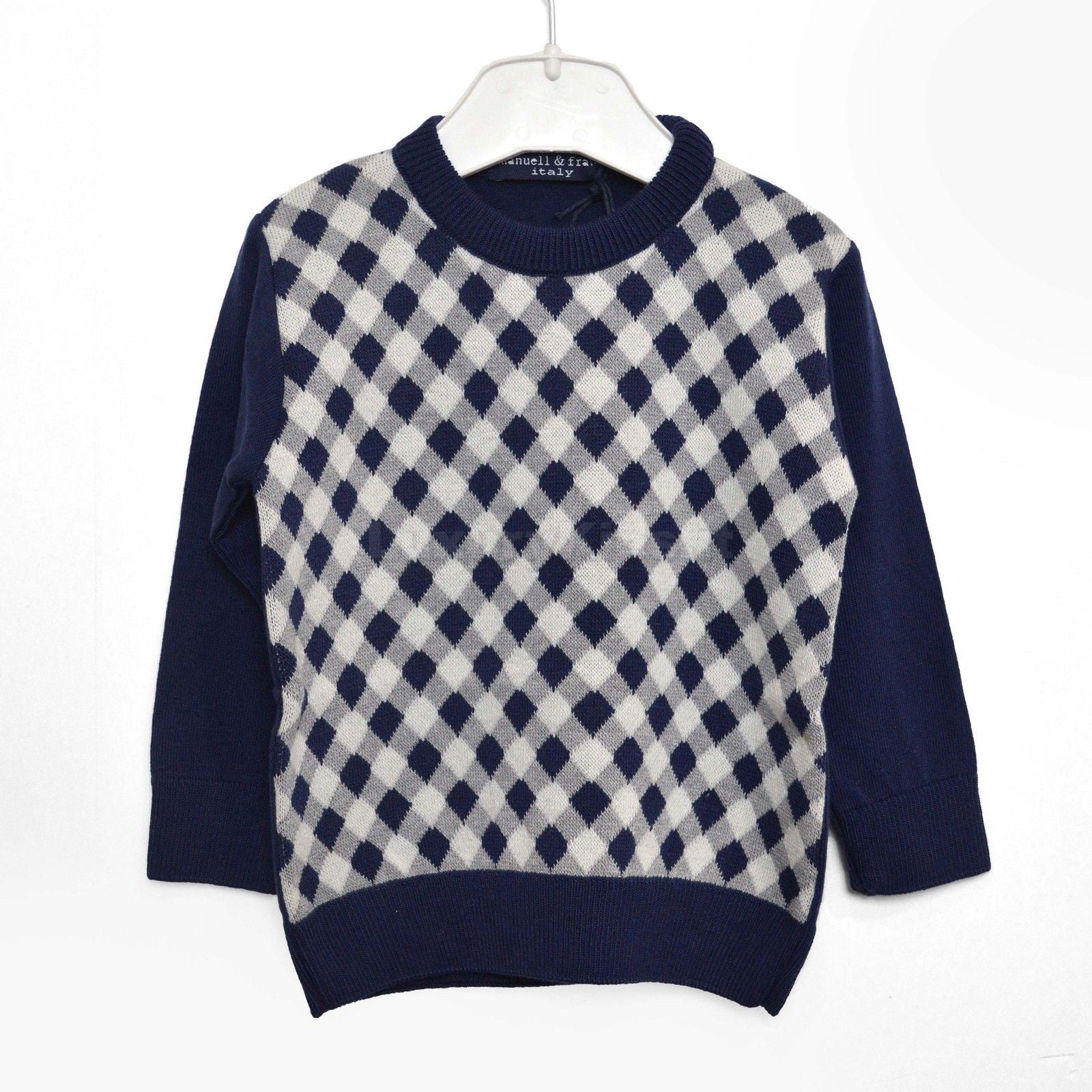 Maglioncino in Misto Lana Blu Royal con Fantasia Rombi Per Neonato Manuell&Frank MF4028N - MANUELL&FRANK - LuxuryKids