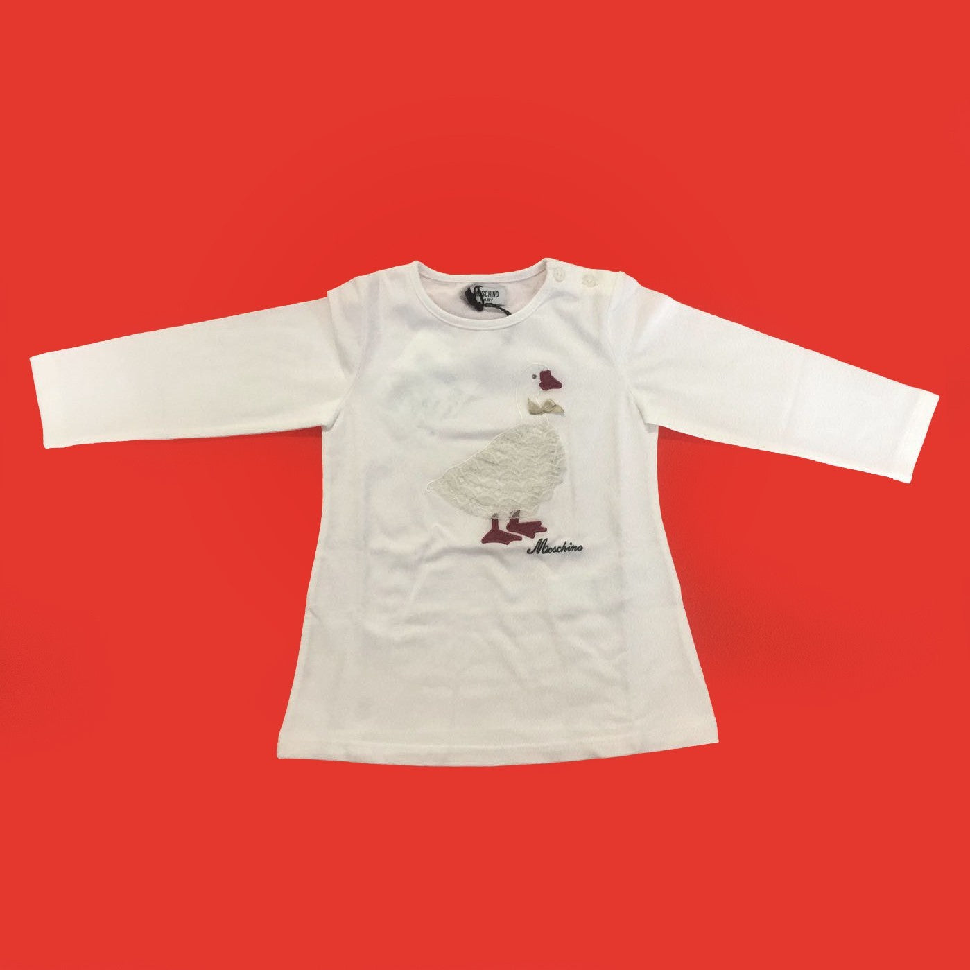 Maxi Maglia In Caldo cotone Bianco con Ricamo Neonata Moschino MEMR52 - MOSCHINO - LuxuryKids