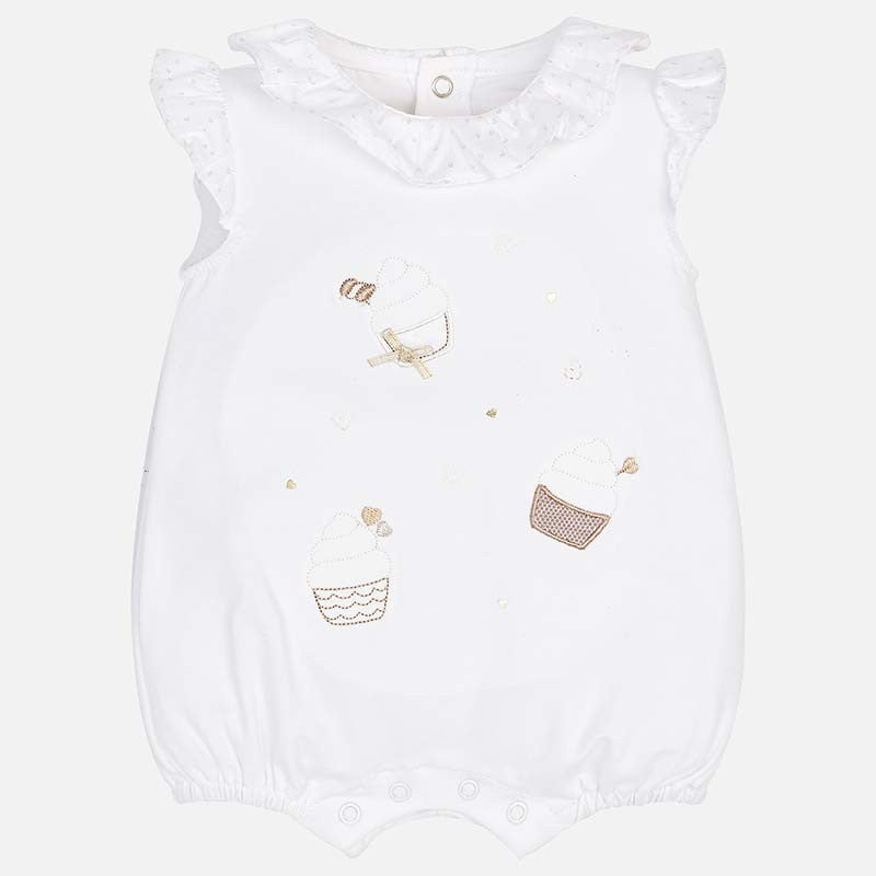 Pagliaccetto Corto Bianco Con Colletto Volant Neonata Mayoral 1705 - MAYORAL - LuxuryKids