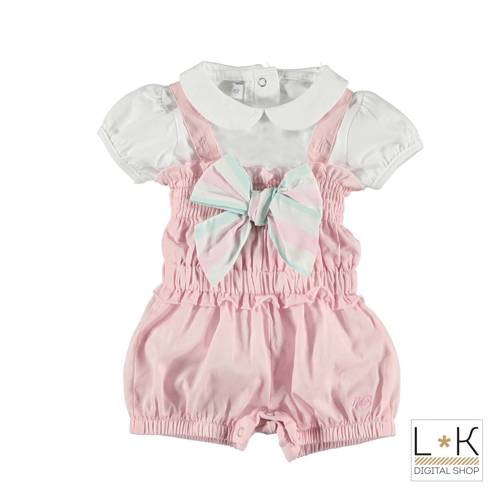 Pagliaccetto in cotone Bianco Rosa  Neonata Minibanda I794 - MINIBANDA - LuxuryKids