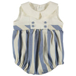 Pagliaccetto in Lino e Cotone Righe Blu-Panna Neonato MANUELL & FRANK  MF2203I - MANUELL&FRANK - LuxuryKids