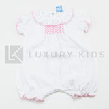 Pagliaccetto Intero In Cotone Bianco Con Punto Smock Neonato-a Sardon LA416 - SARDON - LuxuryKids