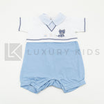 Pagliaccetto Intero In Cotone Bianco E Piquet Azzurro Neonato LA SARTORIA DEI PICCOLI LP752 - LA SARTORIA DEI PICCOLI - LuxuryKids