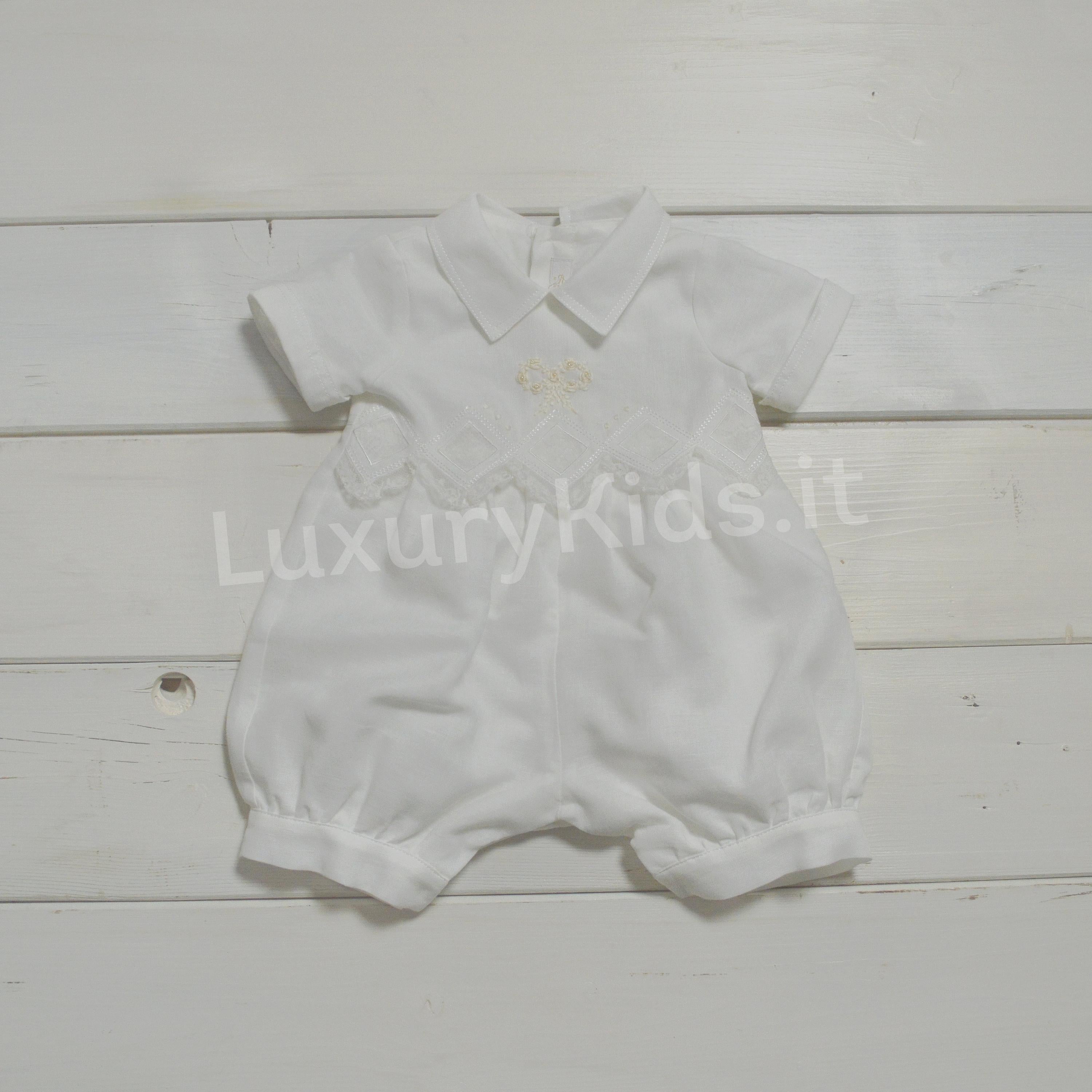 Pagliaccetto Intero in Lino Bianco Unisex Creazioni Luana 151 - CREAZIONI LUANA - LuxuryKids