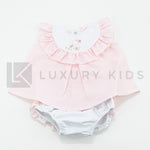 Pagliaccetto Spezzato In Rasatello Di Cotone Rosa Con Culotte Neonata LA SARTORIA DEI PICCOLI LP760 - LA SARTORIA DEI PICCOLI - LuxuryKids