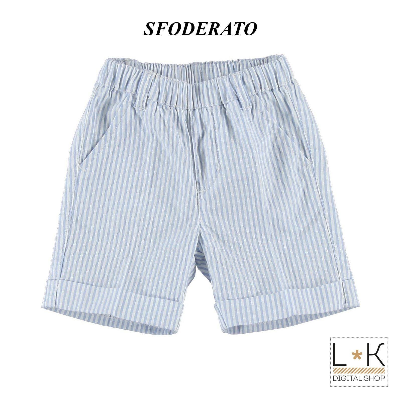 Pantalone a Righe in Cotone Neonato Celeste Minibanda M654 - MINIBANDA - LuxuryKids