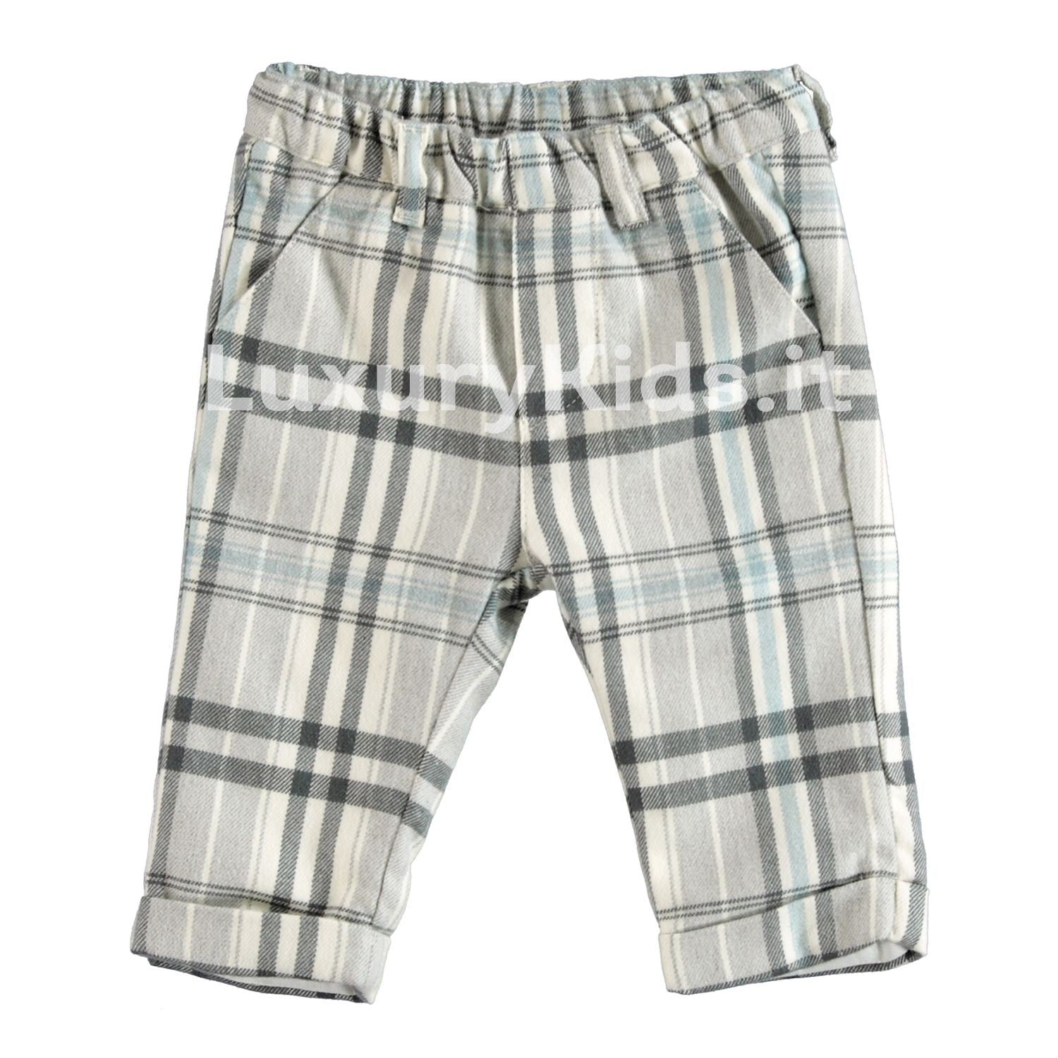 Pantalone in Raffinata Flanella a Quadri Grigio-Melange Minibanda V649 - MINIBANDA - LuxuryKids