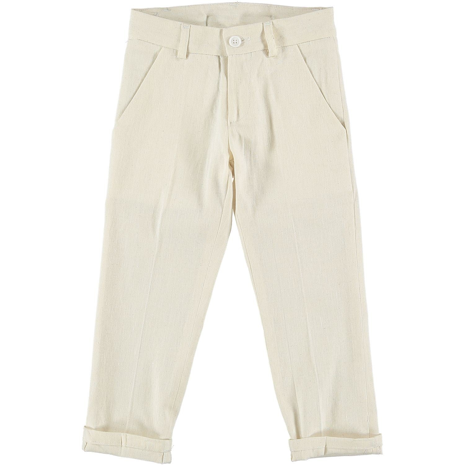 Pantalone Lungo In Misto Lino Panna Neonato MANUELL&FRANK MF1189N - MANUELL&FRANK - LuxuryKids