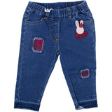 Pantalone Monrbido In Denim Con Toppe Check Per Neonata MINIBANDA 1756 - MINIBANDA - LuxuryKids