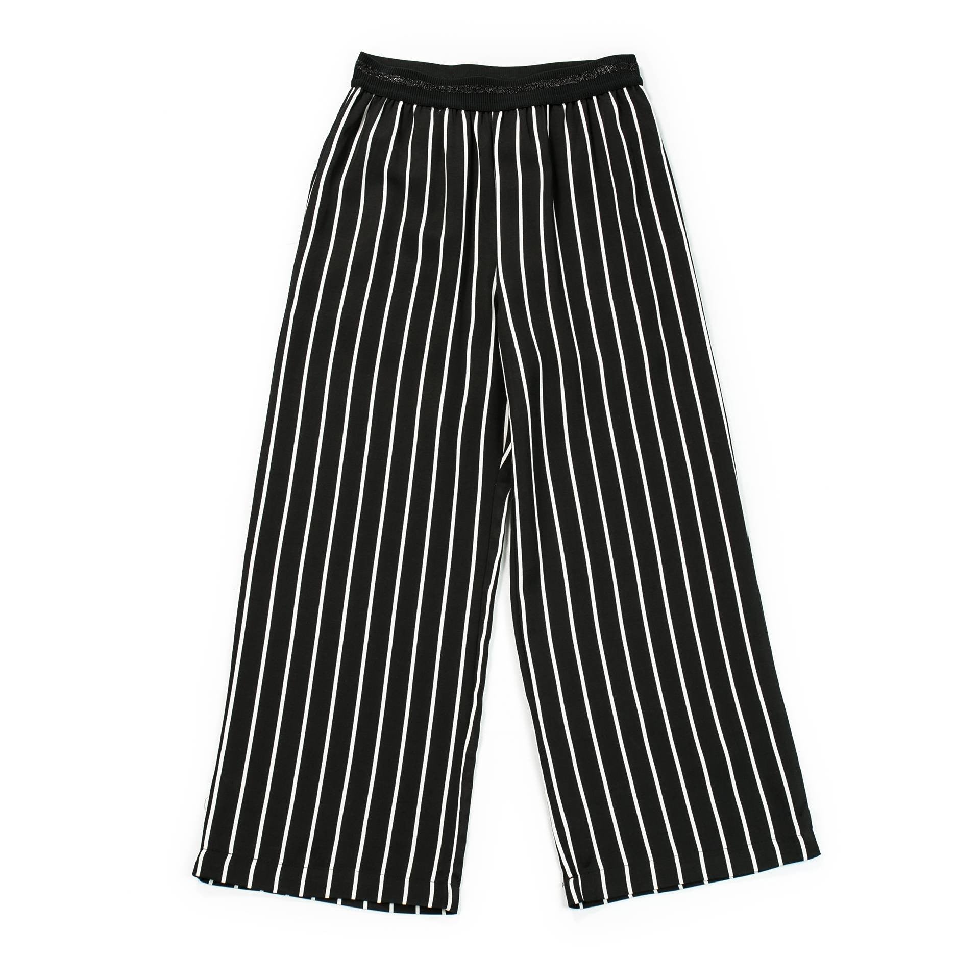 Pantalone Palazzo Vita Alta Nero A Righe Bianche Bambina Fun&Fun FNJPT1518 - FUN&FUN - LuxuryKids