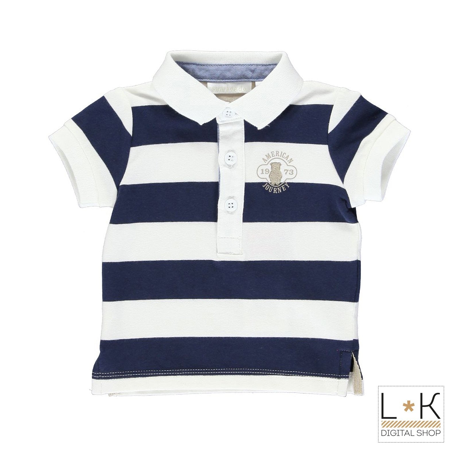 Polo in Cotone a Righe Bianco-Blu Neonato Minibanda M632 - MINIBANDA - LuxuryKids