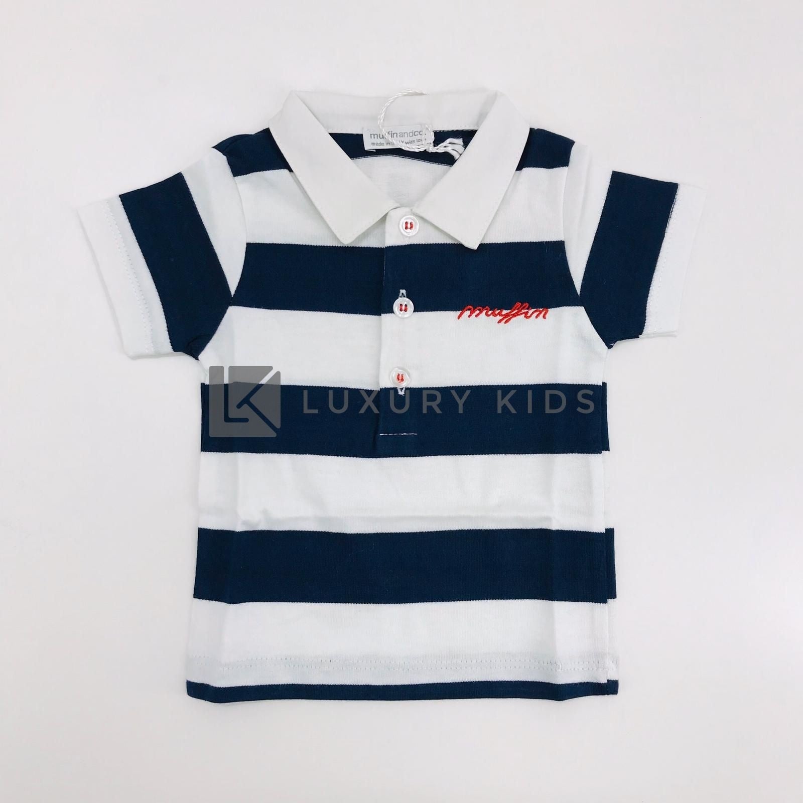 Polo in Cotone a Righe Bianco-Blu Neonato Muffin&Co 6513 - MUFFIN&CO - LuxuryKids
