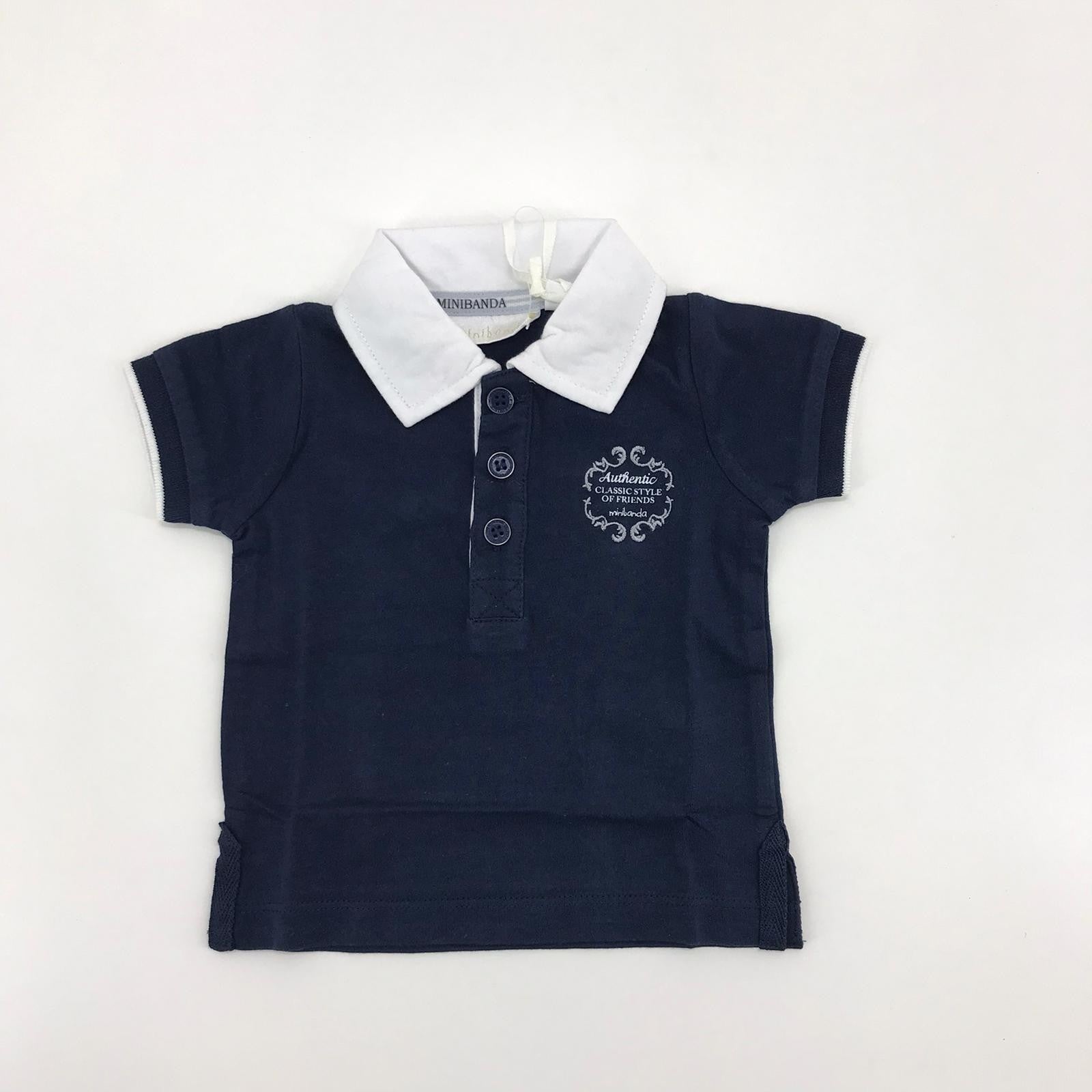Polo in Cotone Blu in Tinta Unita Neonato Minibanda G653 - MINIBANDA - LuxuryKids