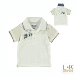 Polo in Cotone Elegante Bianco-Beige con Stampa Neonato Sarabanda Q513 - SARABANDA - LuxuryKids