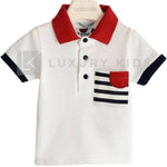 Polo in piquet 100% cotone con taschino e collo rigato Bambino Sarabanda J523 - SARABANDA - LuxuryKids