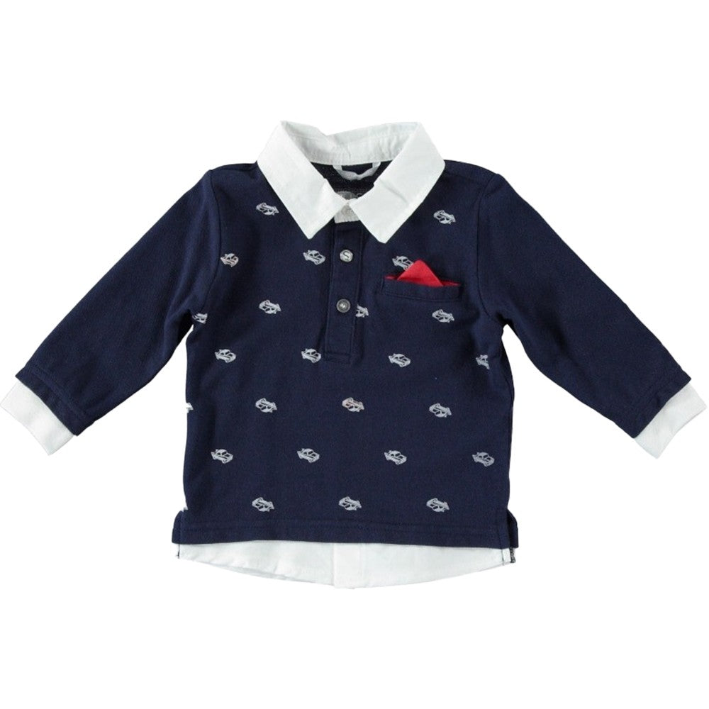 Polo Manica Lunga Piquet Blu Neonato Sarabanda U121 - SARABANDA - LuxuryKids