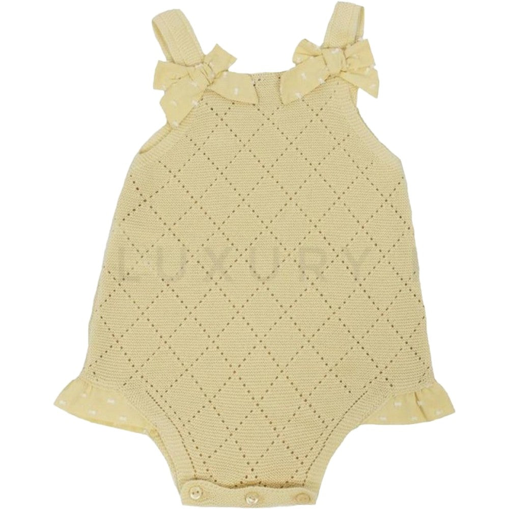 Salopette Corta In Filo con body coordinato Di Cotone Gialla Neonata Dr Kid DK169S - DR.KID - LuxuryKids