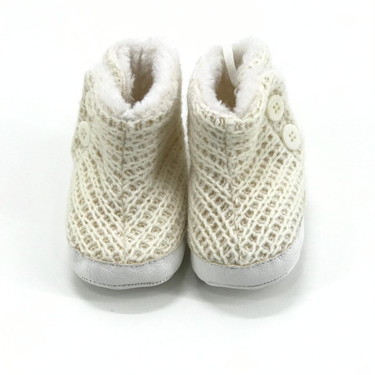 Scarpa culla Stivaletto In Lana con pelliccia eco Panna Neonata Minibanda H950 - MINIBANDA - LuxuryKids