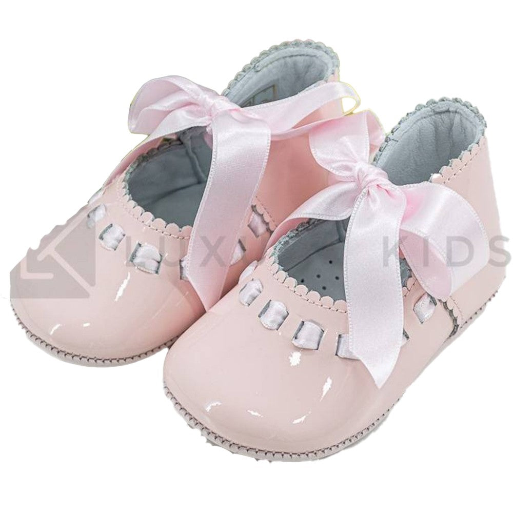 Scarpa Da culla In Vernice Con Fiocco In Raso Rosa Neonata Panyno A2215 - PANYNO - LuxuryKids