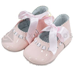 Scarpa Da culla In Vernice Con Fiocco In Raso Rosa Neonata Panyno A2215 - PANYNO - LuxuryKids