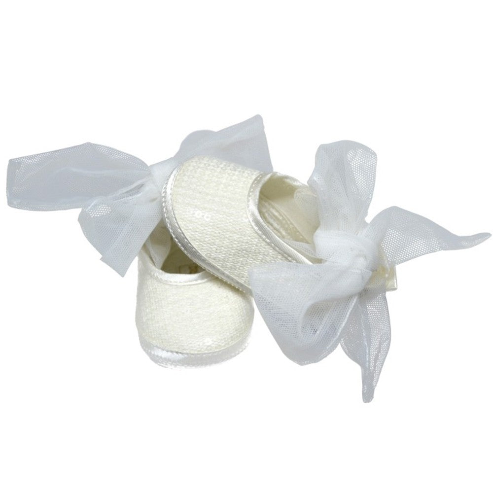 Scarpe Da Culla Ballerina Paillettata Bianca Baby Chic 2238 - Baby Chic - LuxuryKids