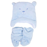Set cappello e scarpette in ciniglia celeste Neonato  MINIBANDA R305 - MINIBANDA - LuxuryKids