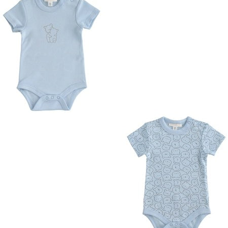 Set di 2 Body Mezza Manica in Cotone Organico Con Orsetti Rosa-Celeste-Bianco MINIBANDA 2310B - MINIBANDA - LuxuryKids