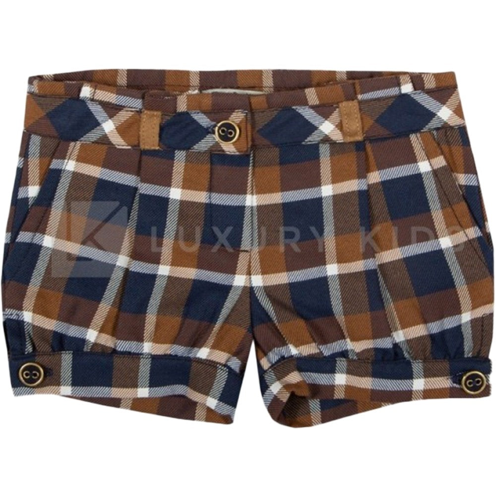 Short In Caldo Cotone A Quadroni Marrone-Blu Neonata Dr Kid 308 - DR.KID - LuxuryKids