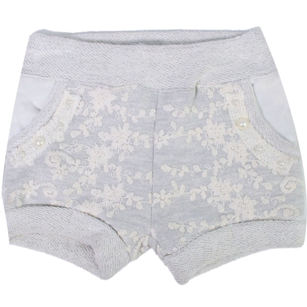 Short in Caldo Cotone con Ricami e Perline Celeste Neonata Fun&Fun FNNSO6551 - FUN&FUN - LuxuryKids