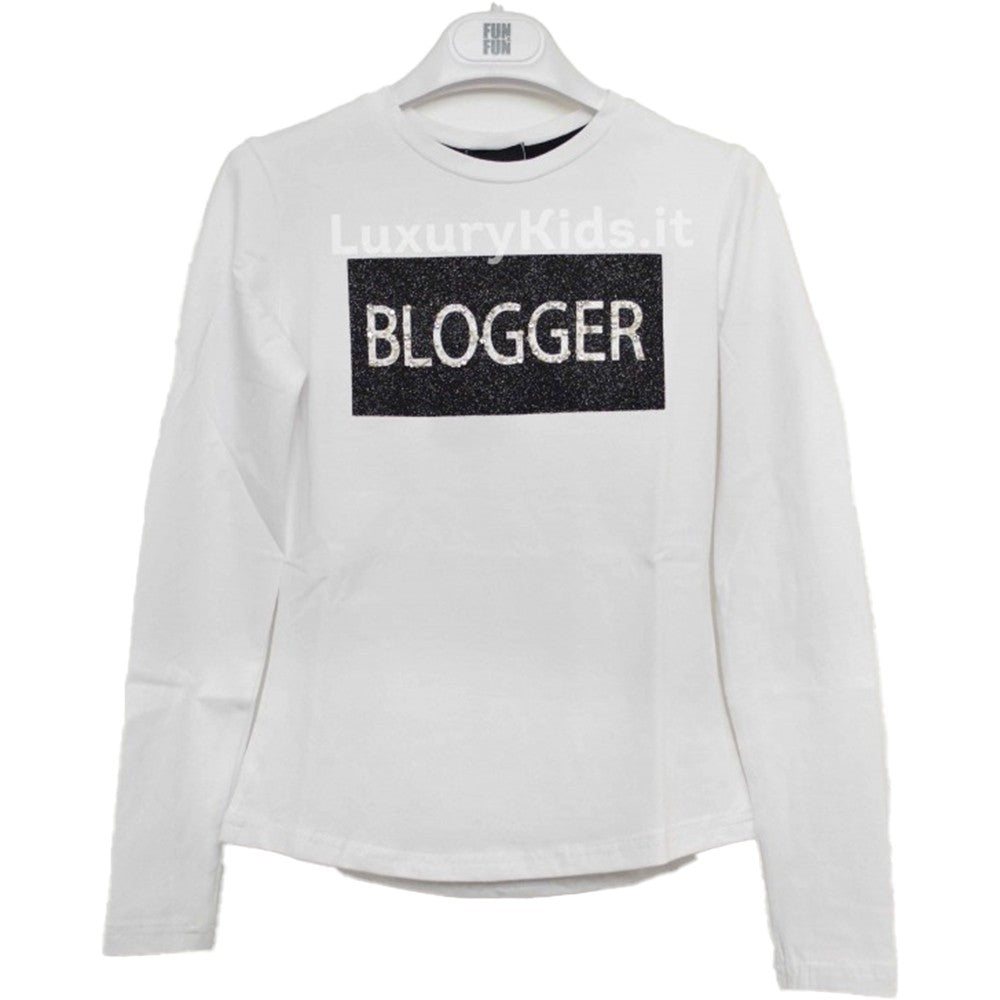 T-Shirt Bianca con Stampa Glitter e Perline Per Bambina Fun&Fun FNJTS0618 - FUN&FUN - LuxuryKids