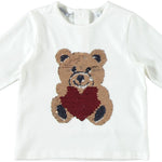 T-shirt In Caldo Cotone Elasticizzato Panna Con Paillettes Double Face Bambina Sarabanda K202 - SARABANDA - LuxuryKids