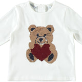 T-shirt In Caldo Cotone Elasticizzato Panna Con Paillettes Double Face Bambina Sarabanda K202 - SARABANDA - LuxuryKids