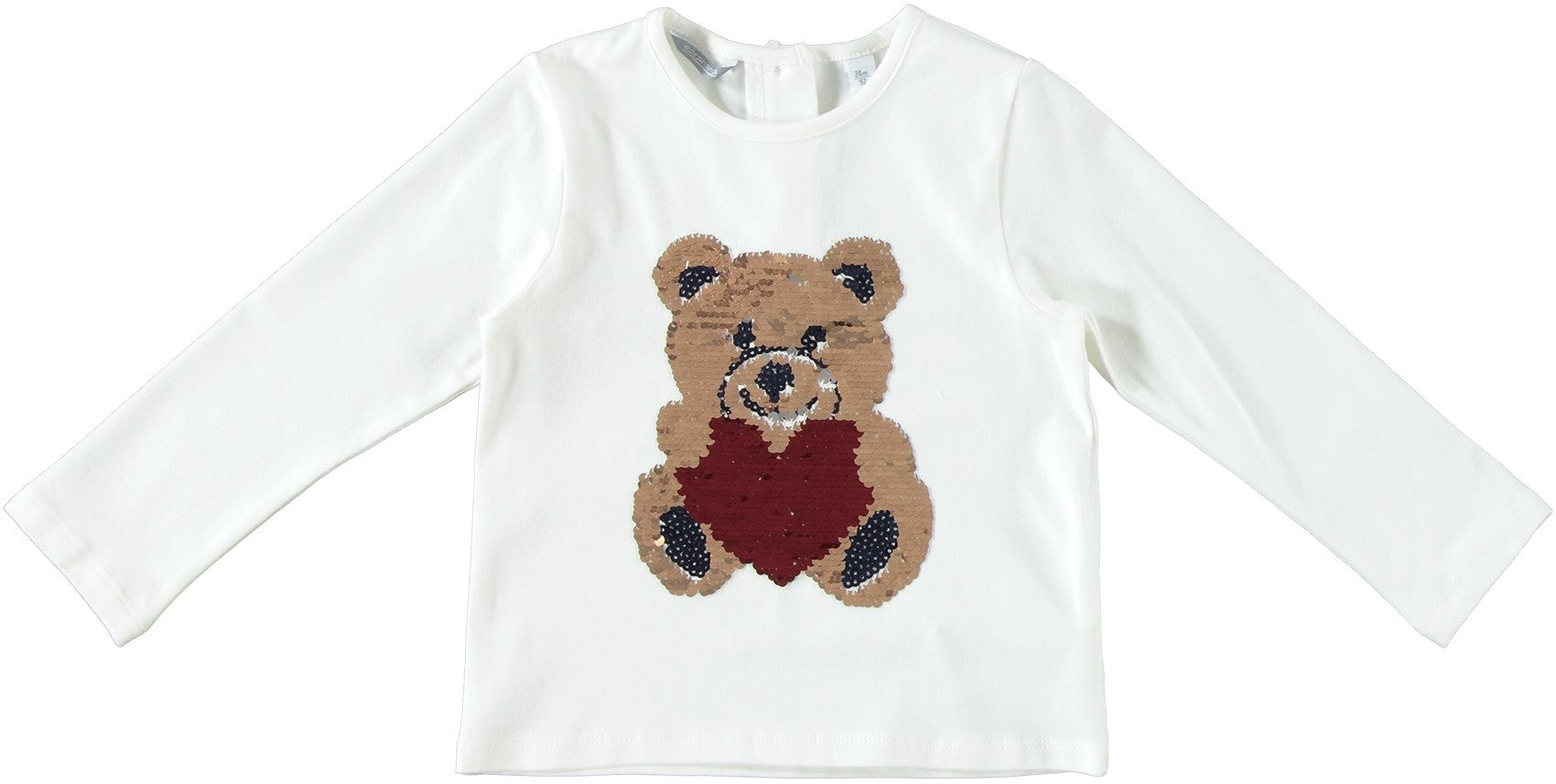 T-shirt In Caldo Cotone Elasticizzato Panna Con Paillettes Double Face Bambina Sarabanda K202 - SARABANDA - LuxuryKids