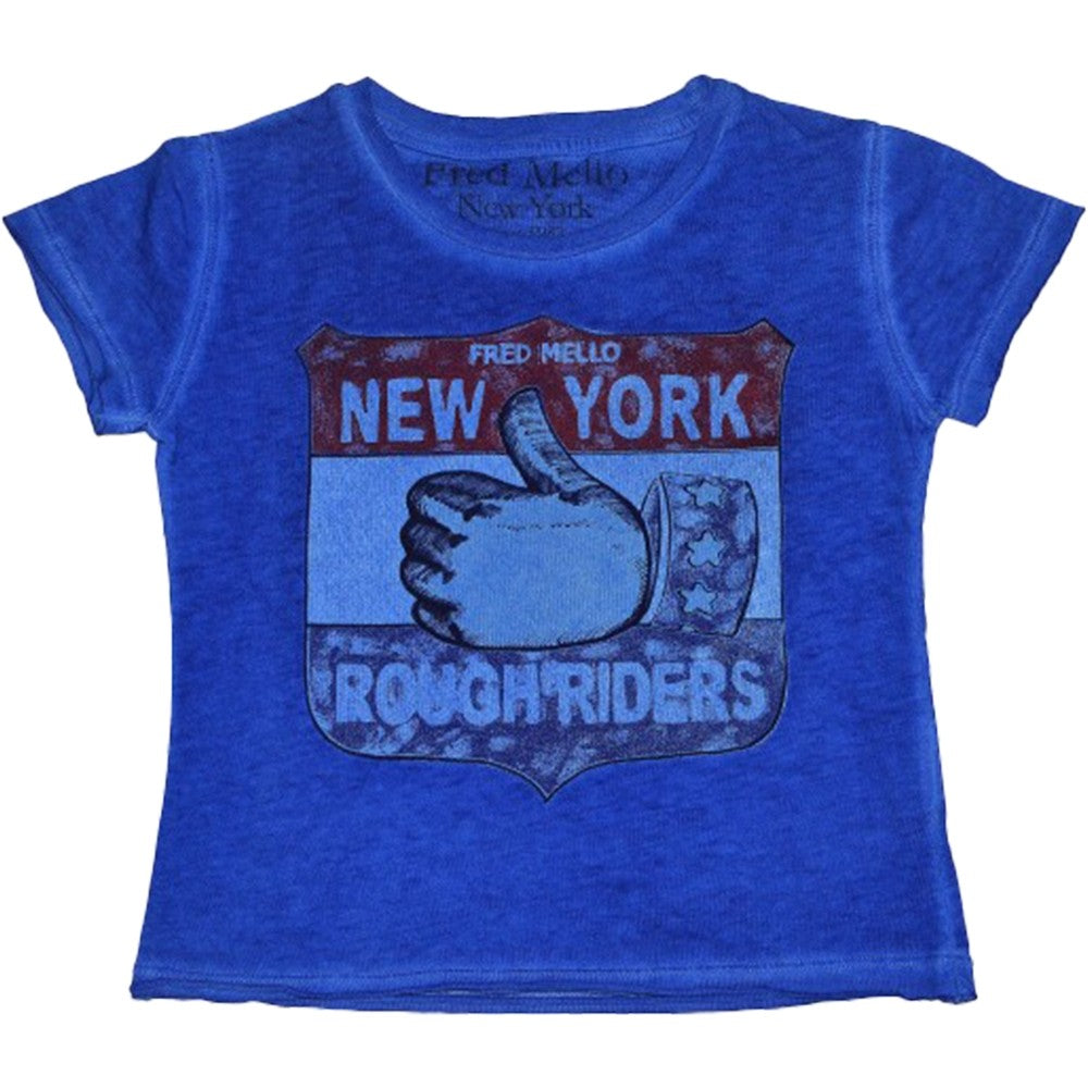 T-Shirt in Cotone Blu in Tinta Unita con Stampa Neonato Fred Mello 11451 - FRED MELLO - LuxuryKids