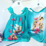 Top Scollo con Stampa America Verde Acqua Bambina Fun&Fun FUNBTP4492 - FUN&FUN - LuxuryKids