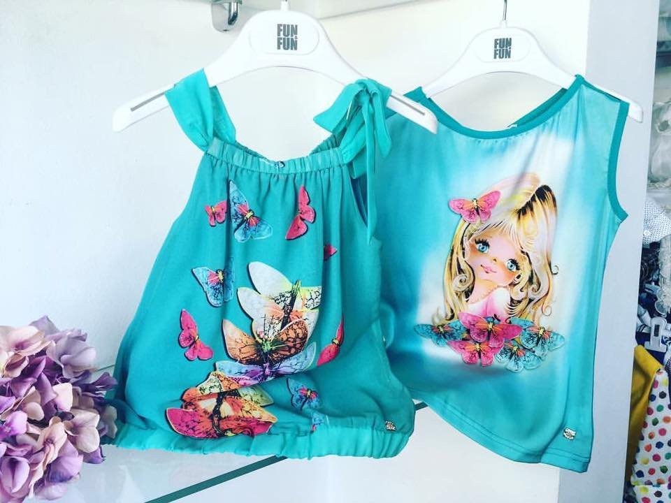 Top Scollo con Stampa America Verde Acqua Bambina Fun&Fun FUNBTP4492 - FUN&FUN - LuxuryKids