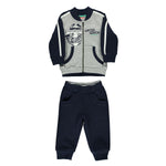 Tuta 2 pezzi Sportiva Caldo cotone Blu-Grigio Neonato H721 - SARABANDA - LuxuryKids