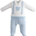 Tutina Intera a Righe Elegante Celeste e Bianca Neonato MINIBANDA 2678 - MINIBANDA - LuxuryKids