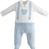 Tutina Intera a Righe Elegante Celeste e Bianca Neonato MINIBANDA 2678 - MINIBANDA - LuxuryKids