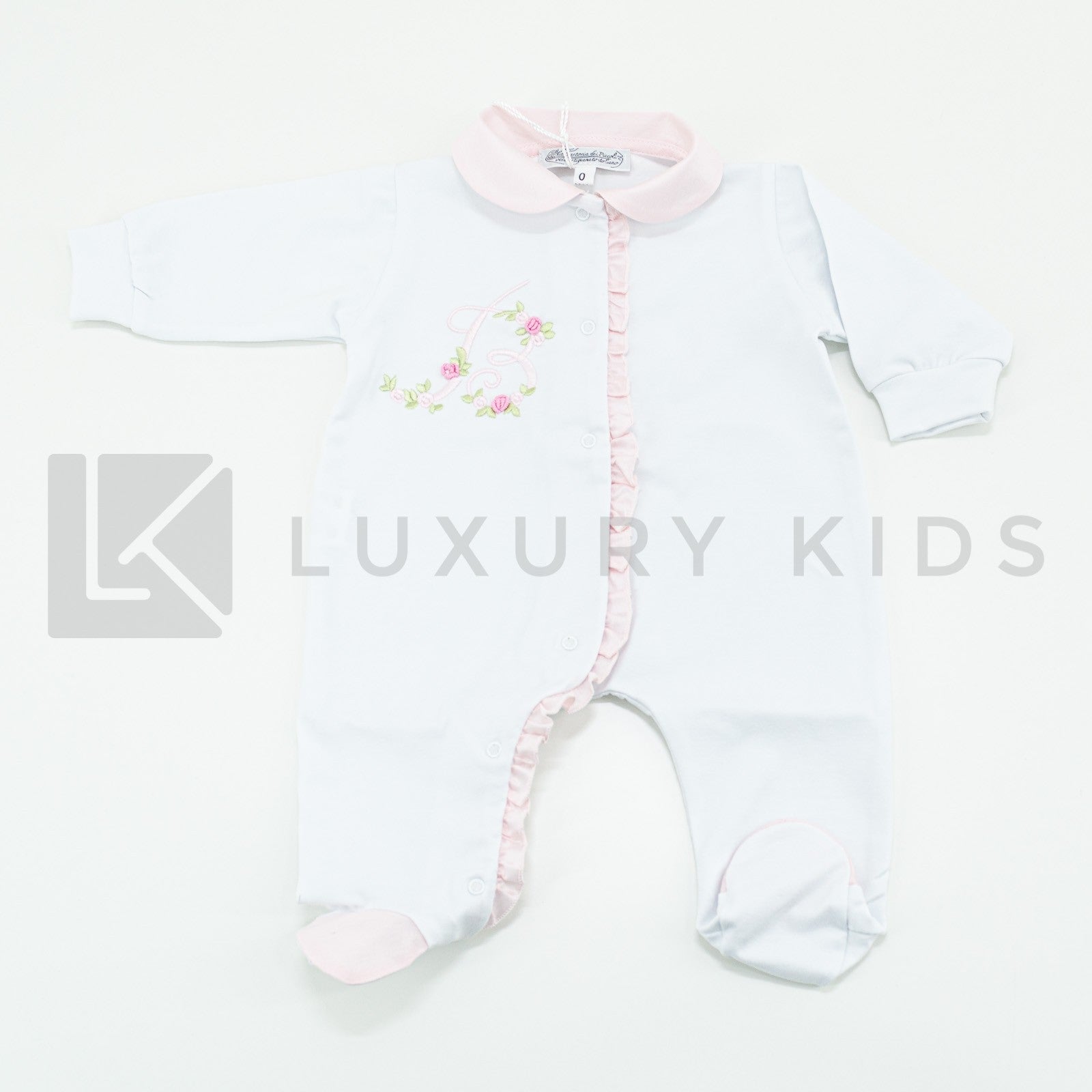 Tutina Intera Con Ricamo E Rouches In Raso Rosa Neonata La Sartoria Dei Piccoli LT760 - LA SARTORIA DEI PICCOLI - LuxuryKids