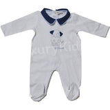 Tutina Intera Cotone Bianco-Celeste Neonato Ninnaoh E18307TJ - NINNAOH - LuxuryKids