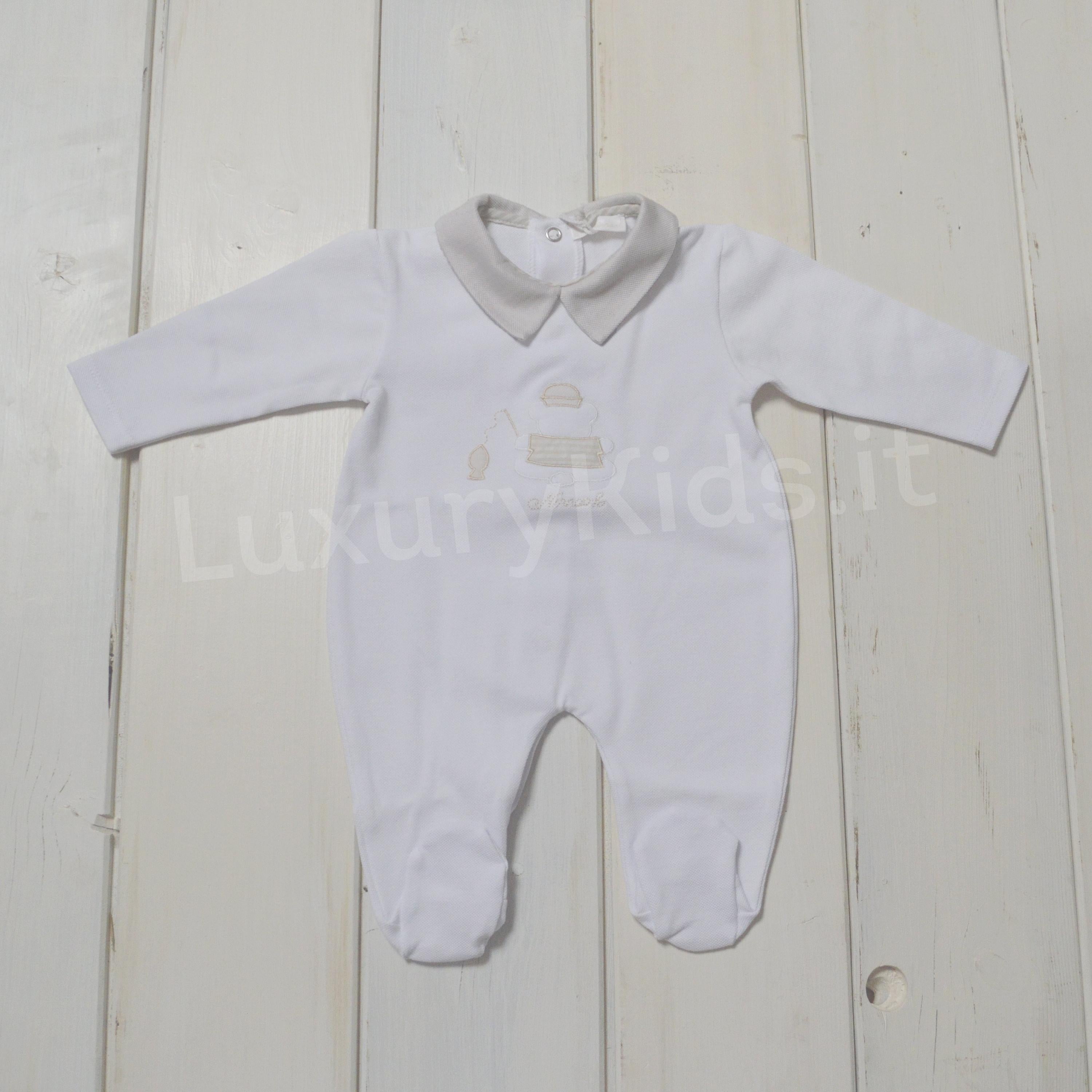 Tutina Intera Cotone Neonato Bianco-Beige Ninnaoh E18266TJ - NINNAOH - LuxuryKids