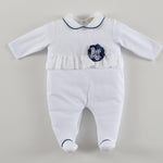 Tutina Intera In Cotone Bianca Con Applicazioni Di Pizzo San Gallo Neonata NINNAOH E20133T - NINNAOH - LuxuryKids