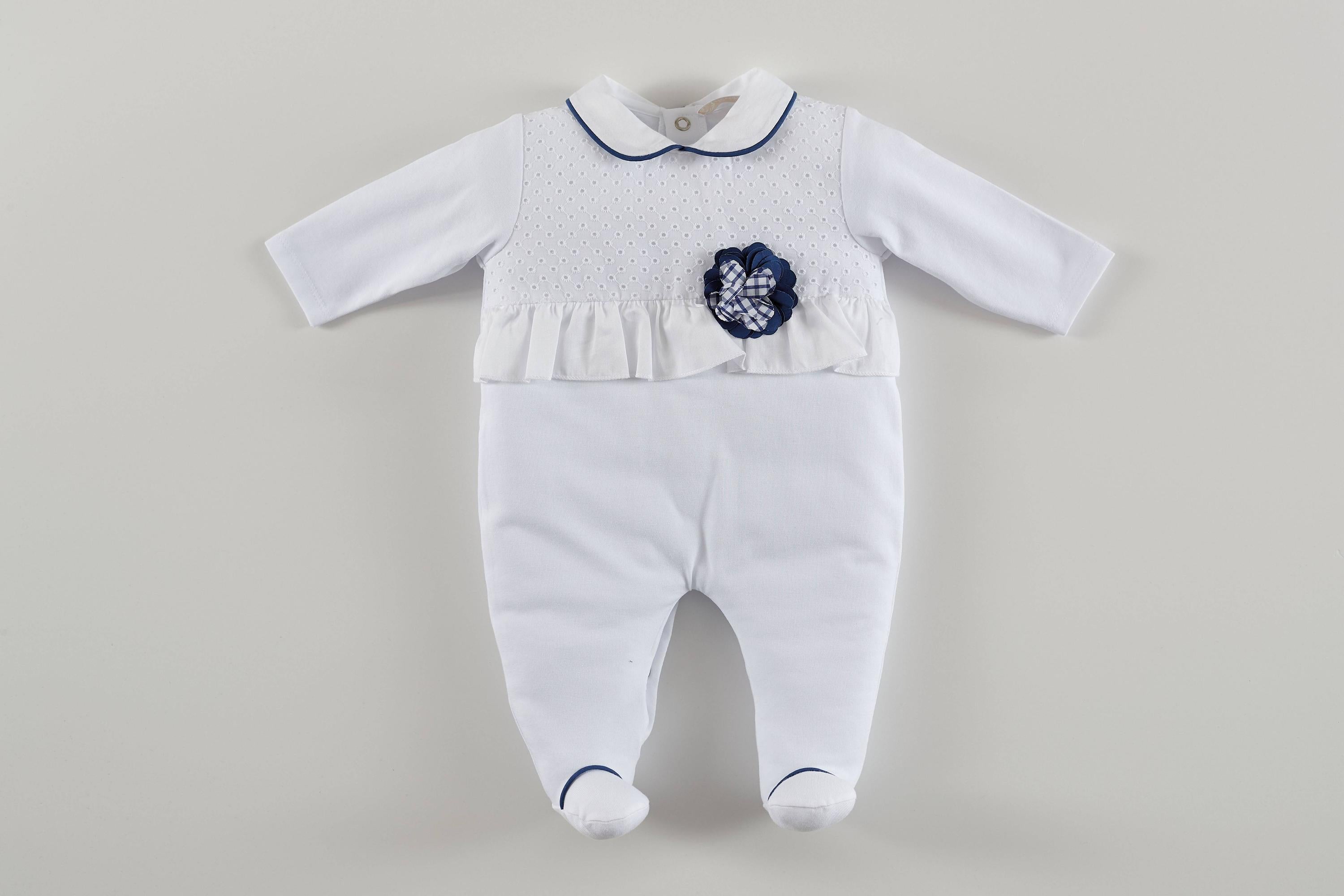 Tutina Intera In Cotone Bianca Con Applicazioni Di Pizzo San Gallo Neonata NINNAOH E20133T - NINNAOH - LuxuryKids