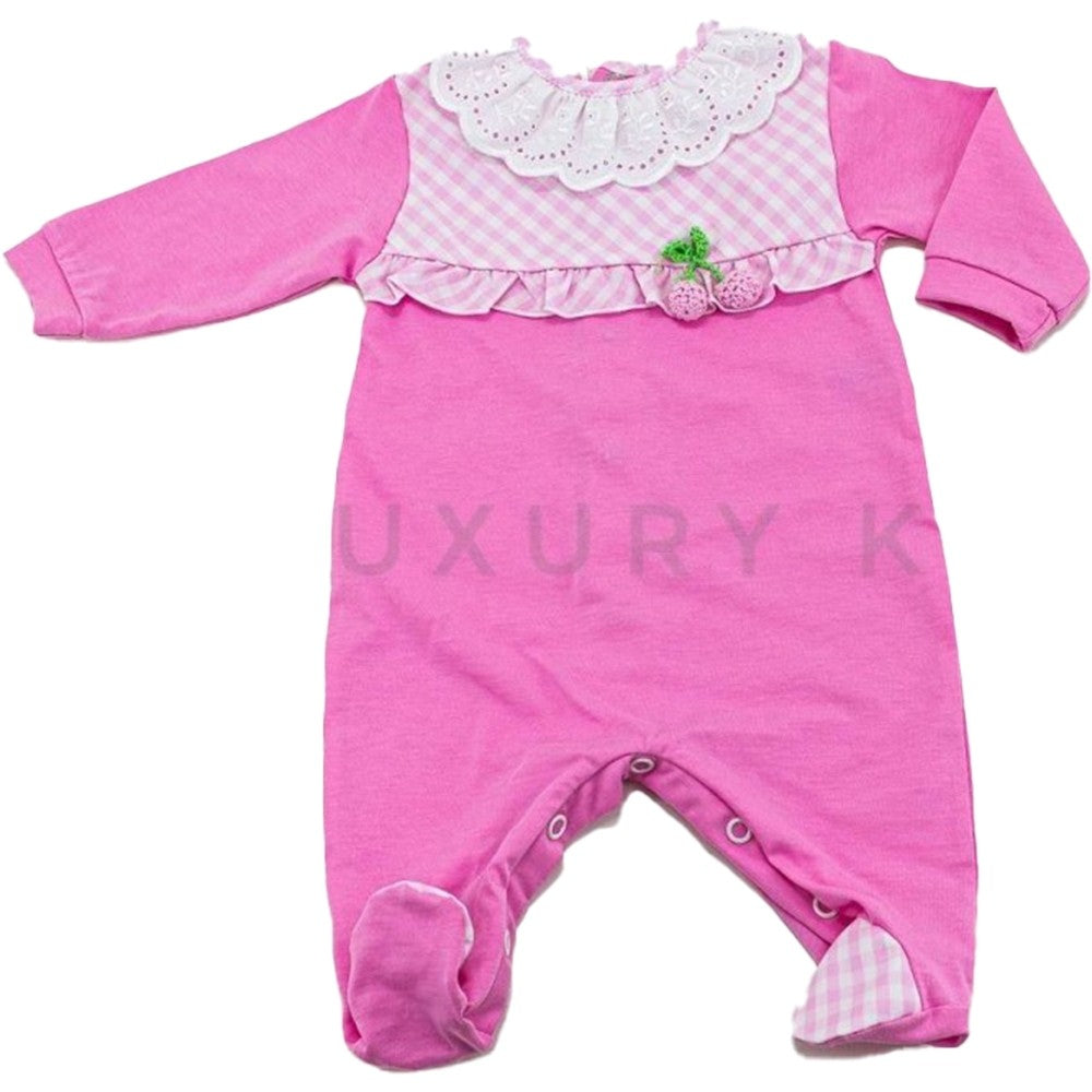 Tutina Intera In Cotone Fuxia Con Corpetto A Quadretti E Collo Volant Neonata TETO E TATTA TU3150 - TETO E TATTA - LuxuryKids
