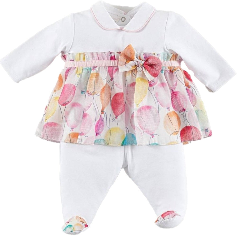Tutina Spezzata In Cotone Bianca Con Organza Stampata Con Palloncini Neonata Ninnaoh E20147C - NINNAOH - LuxuryKids