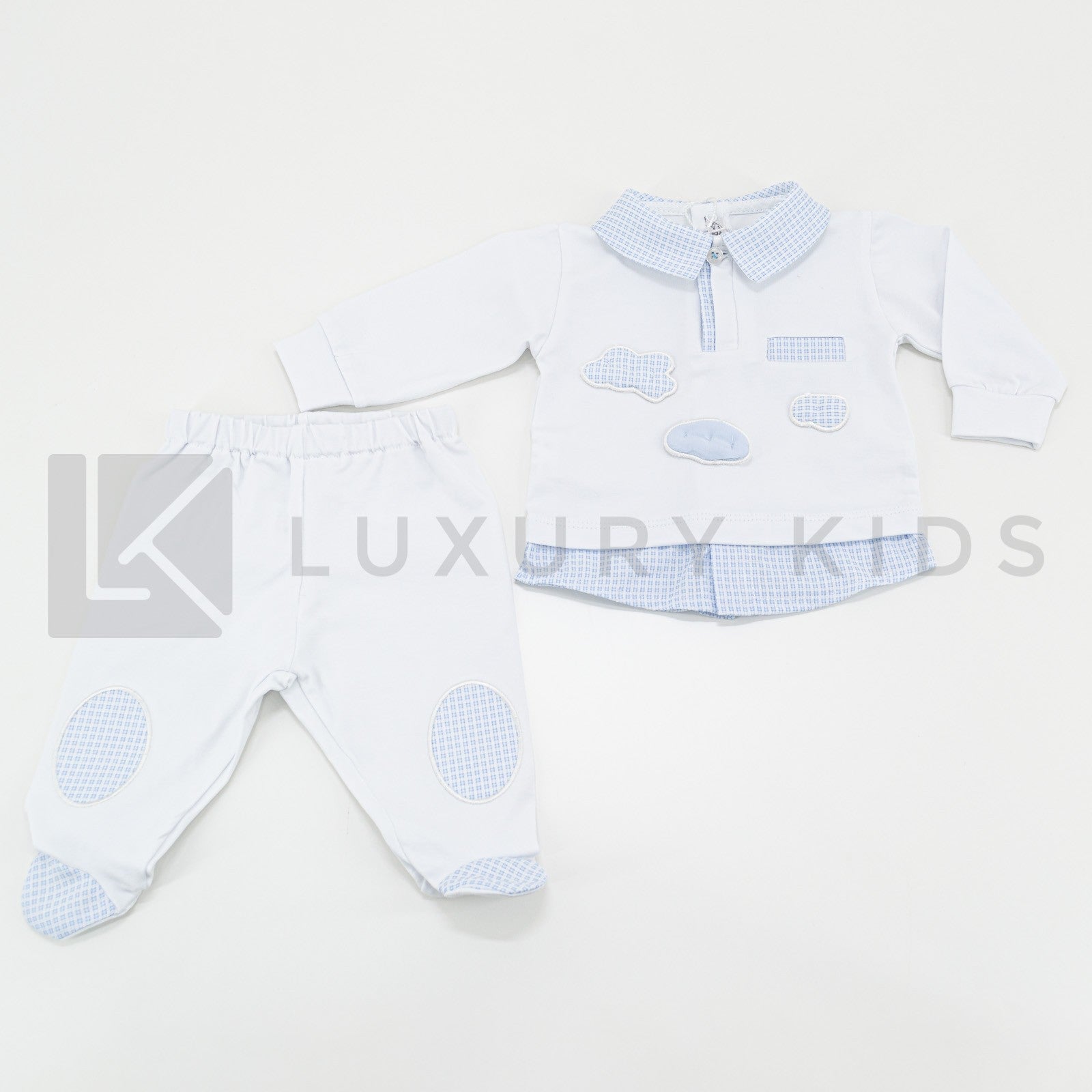 Tutina Spezzata In Cotone Bianca E Azzurra Con Aereoplanini Neonato LA SARTORIA DEI PICCOLI LS751 - LA SARTORIA DEI PICCOLI - LuxuryKids